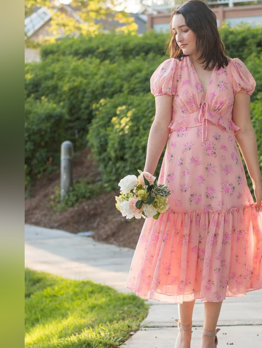 LoveShackFancey x Target Fleur Midi Dress Size 6 Pink Floral Ruffle Cottagecore